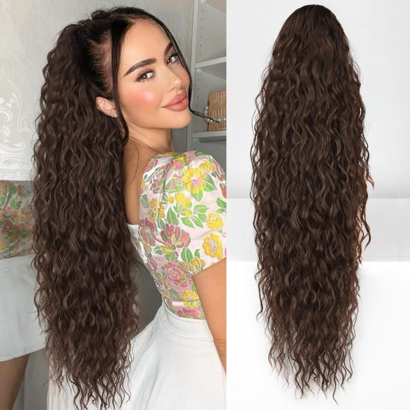 Long Wavy Ponytail Hairpiece (Water Wave) – Full Ponytail with Clip for Everyday and Party