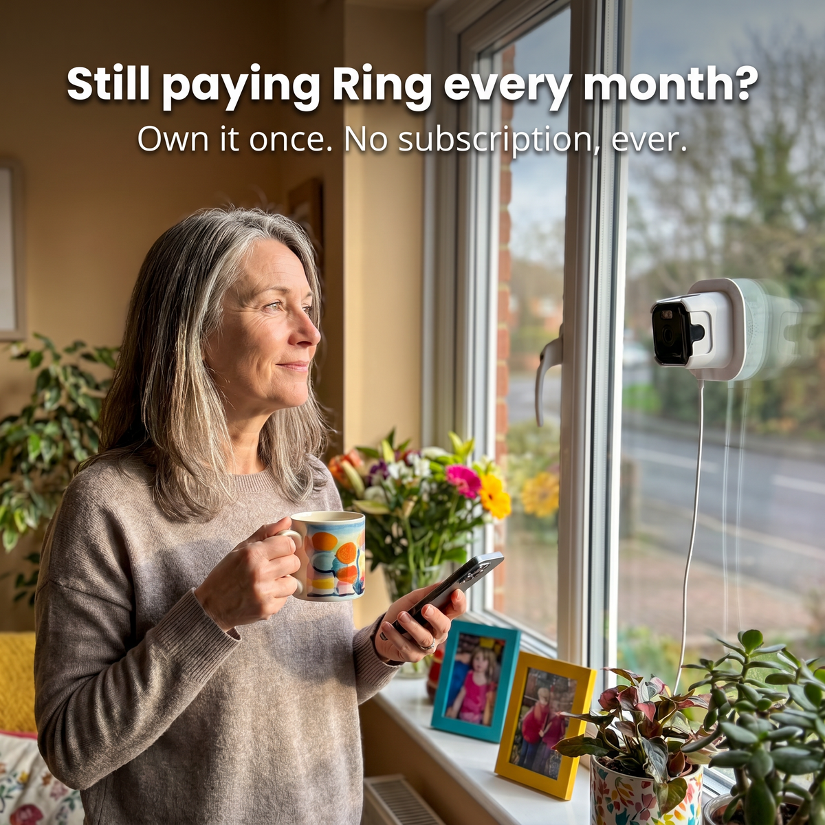 Indoor Window Security Camera — See Your Doorstep, No Subscription, No Drilling