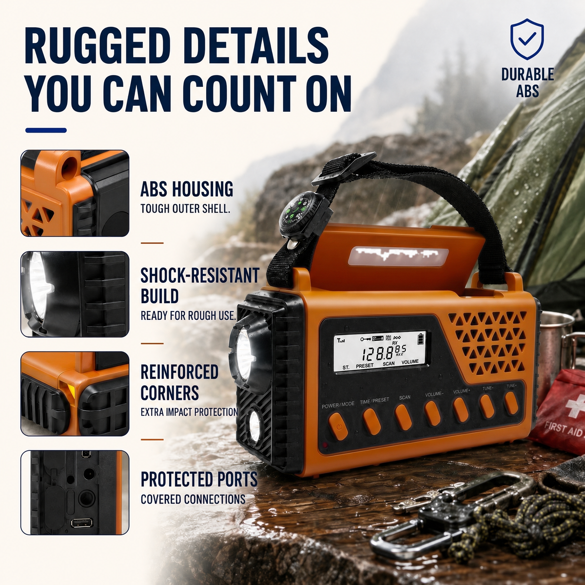 Emergency Radio - Hand Crank & Solar Powered - Powerful 8,000mAh Power Bank
