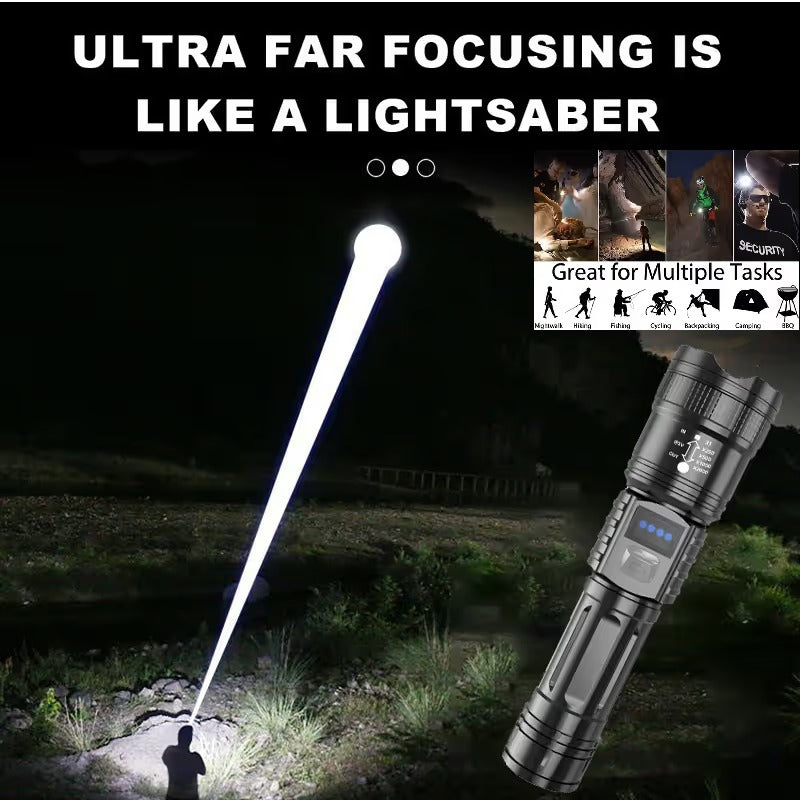 High-Power Rechargeable Zoom Flashlight – 2000LM, Power Bank & Digital Battery Display