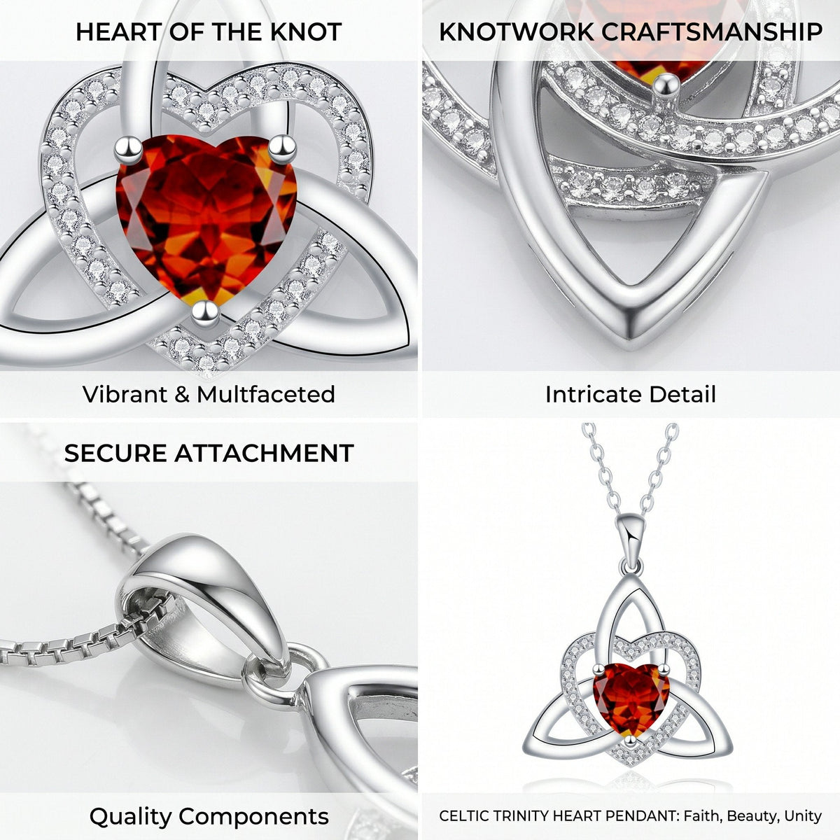 Birthstone Celtic Trinity Knot Heart Necklace Heart Shape Celtic Trinity Knot Birthstone Pendant