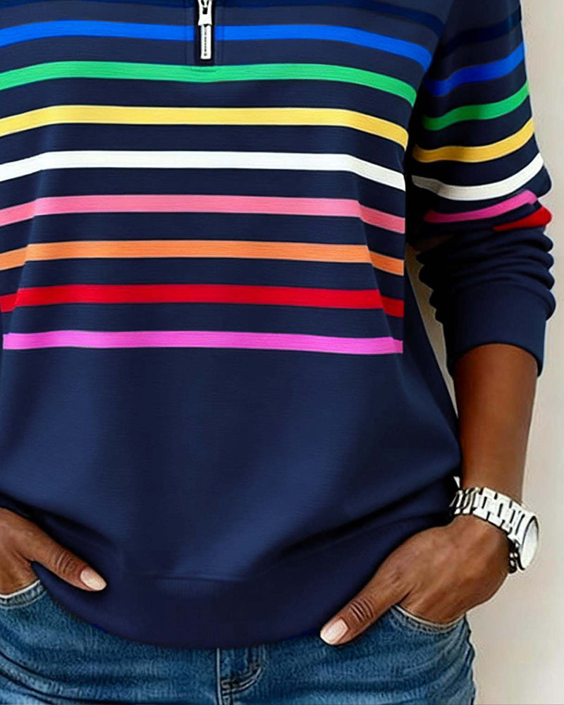 Maggie Striped Half-Zip Sweater