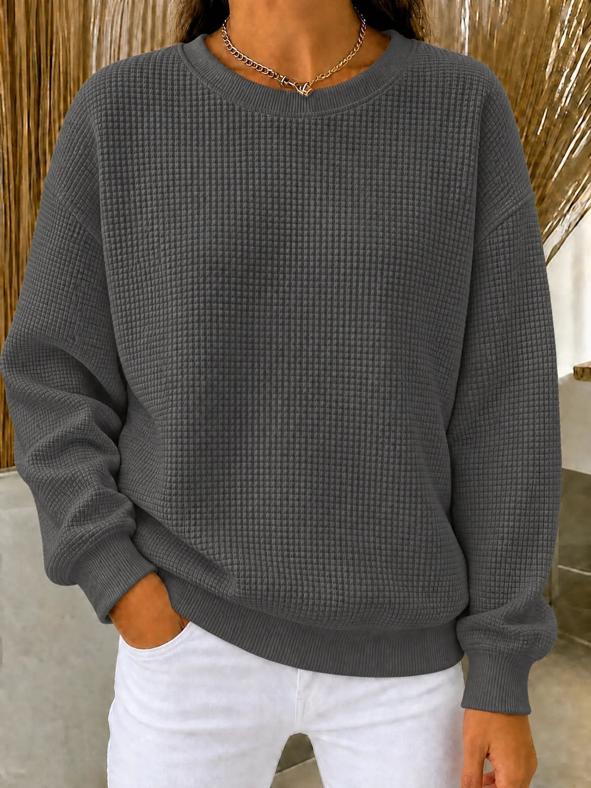 Women's Waffle Knit Crewneck Sweatshirt