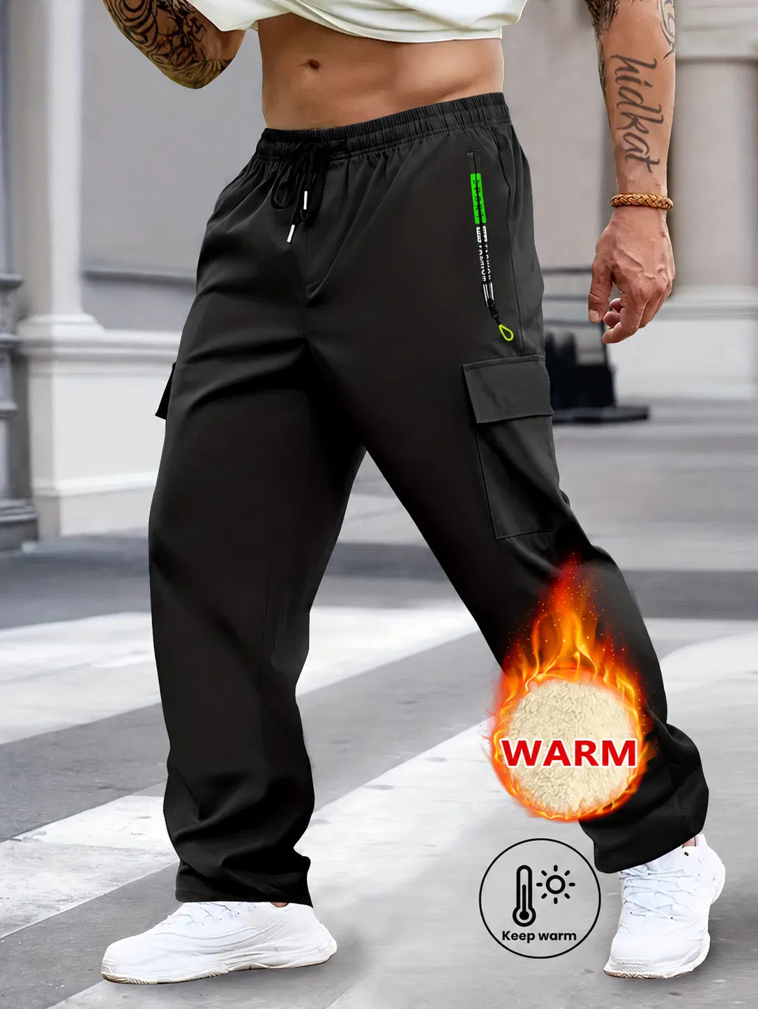 Men's Solid Color Cargo Pants with Zipper Pockets