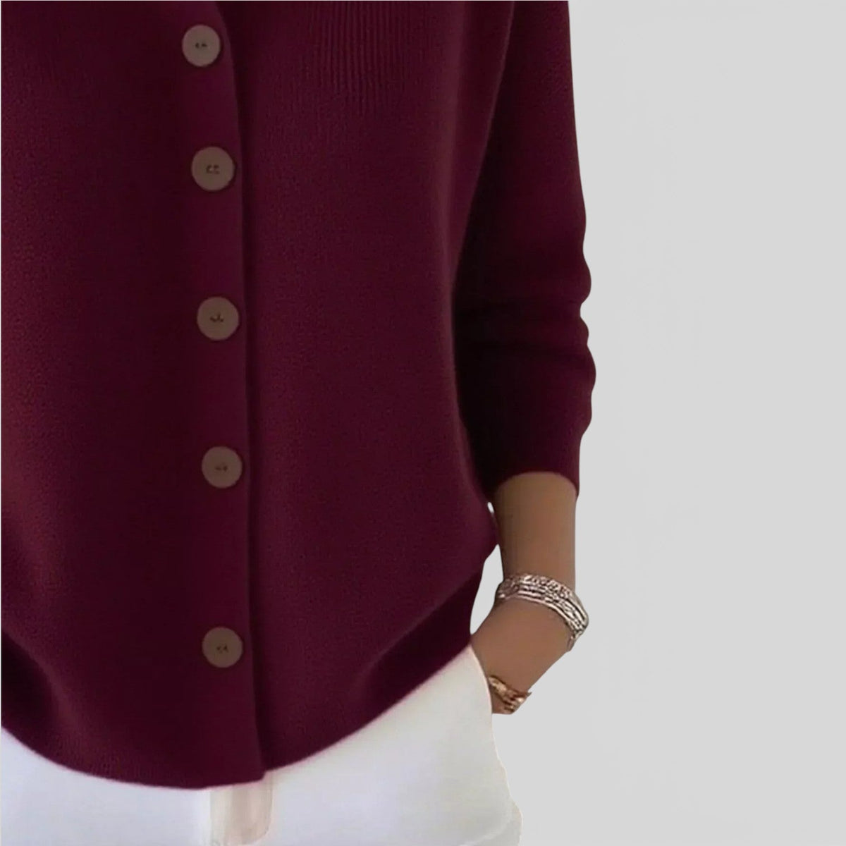 Knit Blouse with Polo Collar and Button Placket