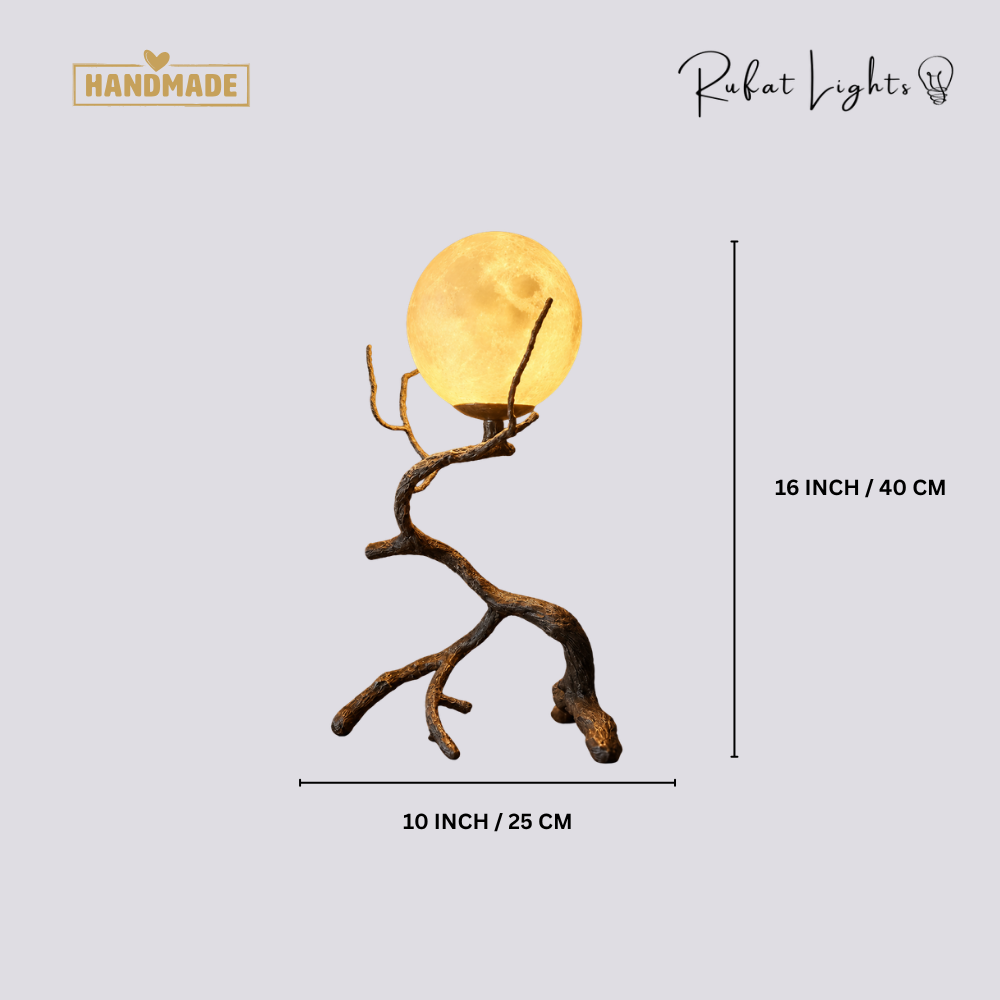Rustic Wood Grain Moon Table Light