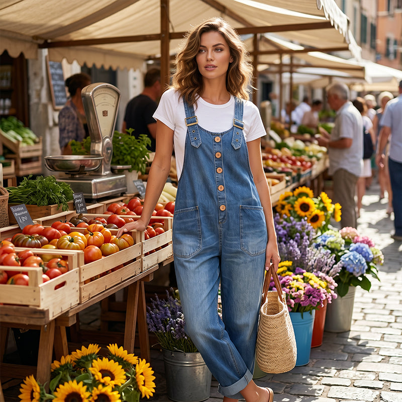 Women's Relaxed-Fit Denim Overalls with Deep Pockets