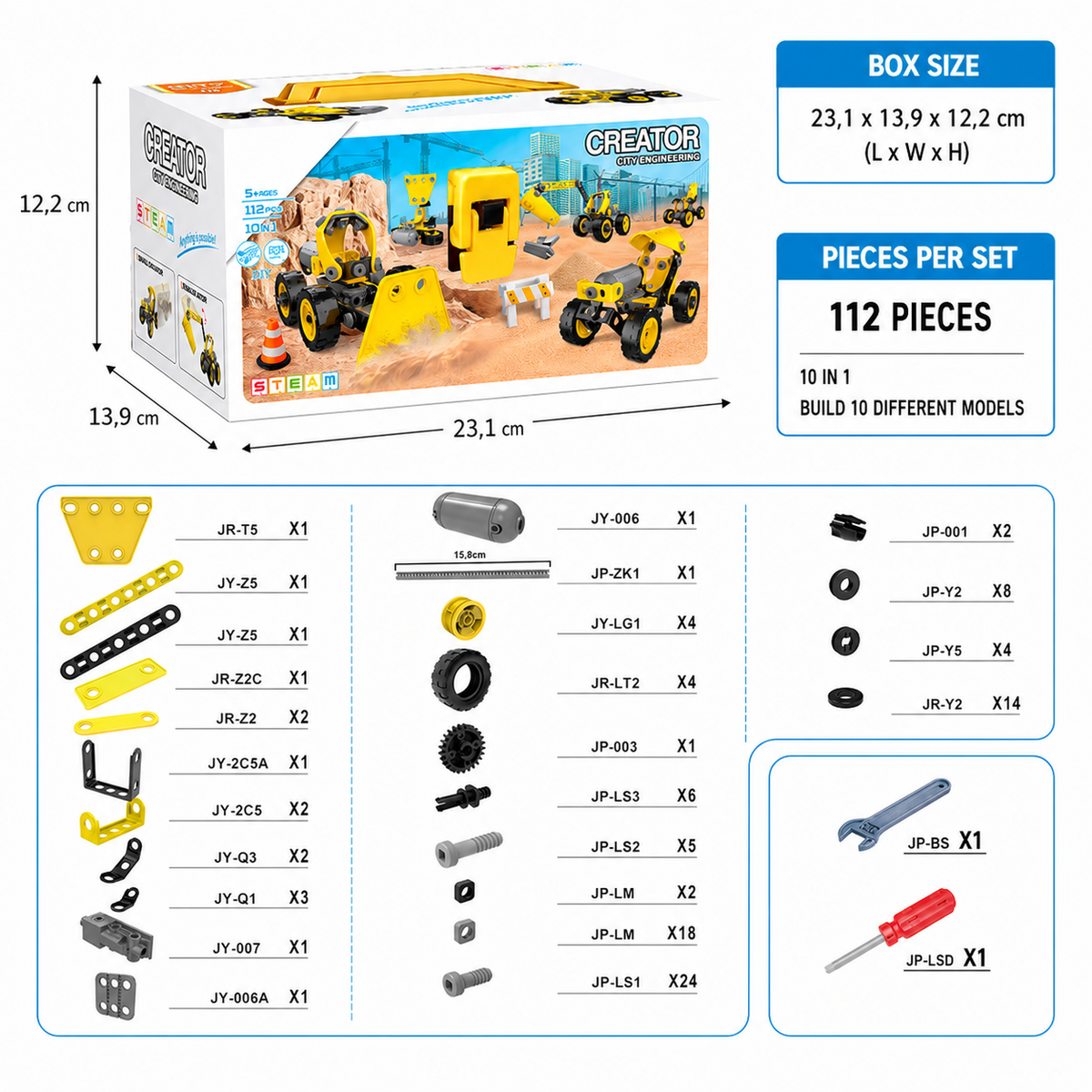 10-in-1 Creative Electric Construction Truck Building Set for Kids