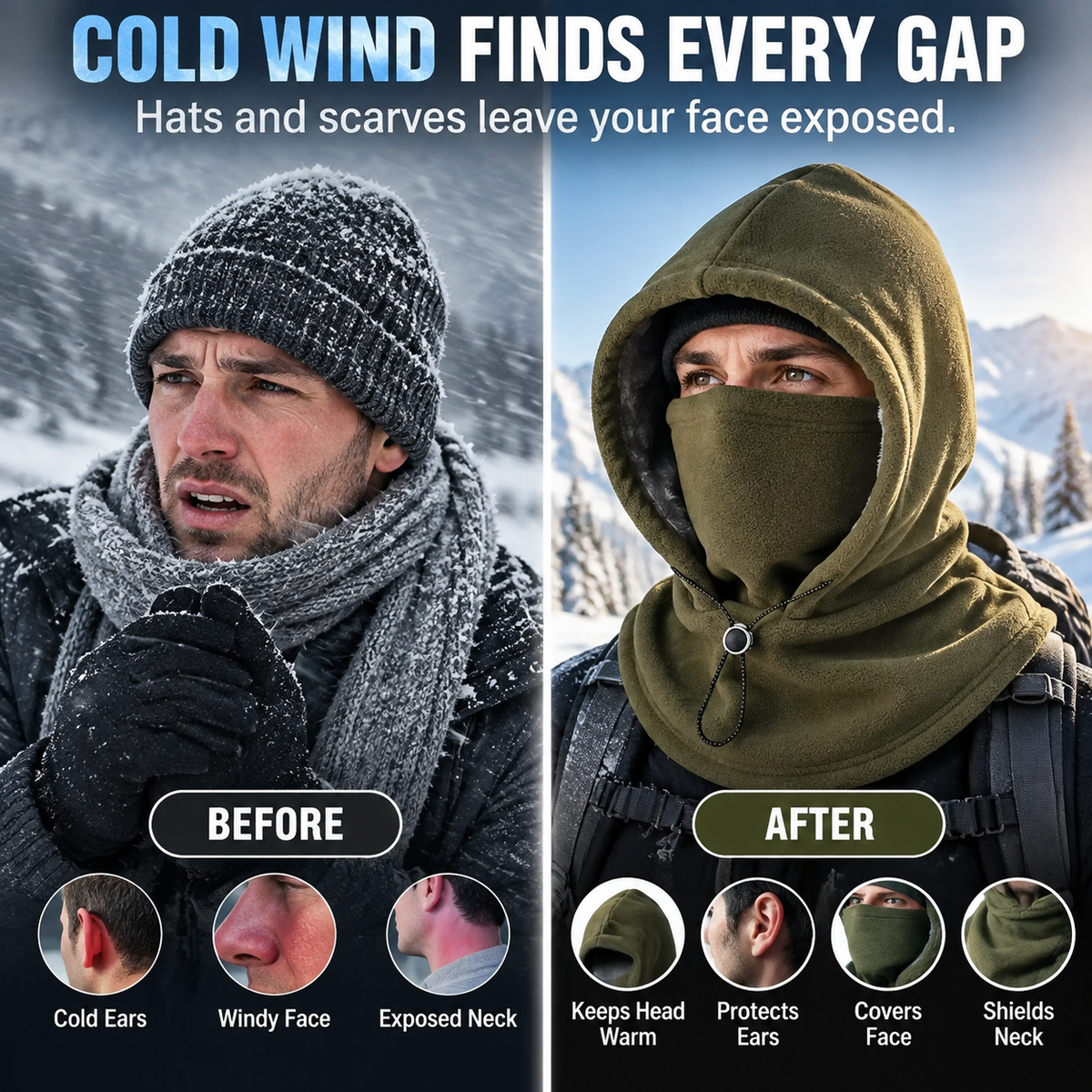 Fleece Balaclava Hood – Full Face & Neck Winter Protection for Outdoor Adventures