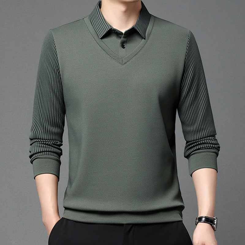 Men's False Two-Piece Long Sleeve Top – Smart Casual Two-Piece Look Without The Fuss