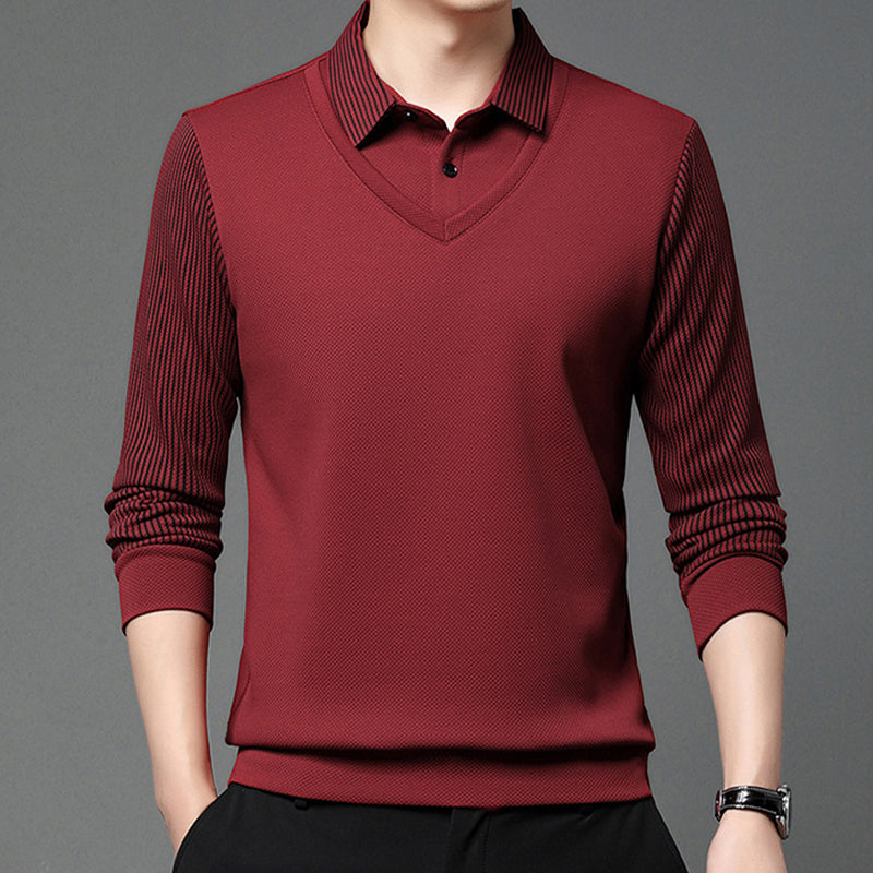 Men's False Two-Piece Long Sleeve Top – Smart Casual Two-Piece Look Without The Fuss