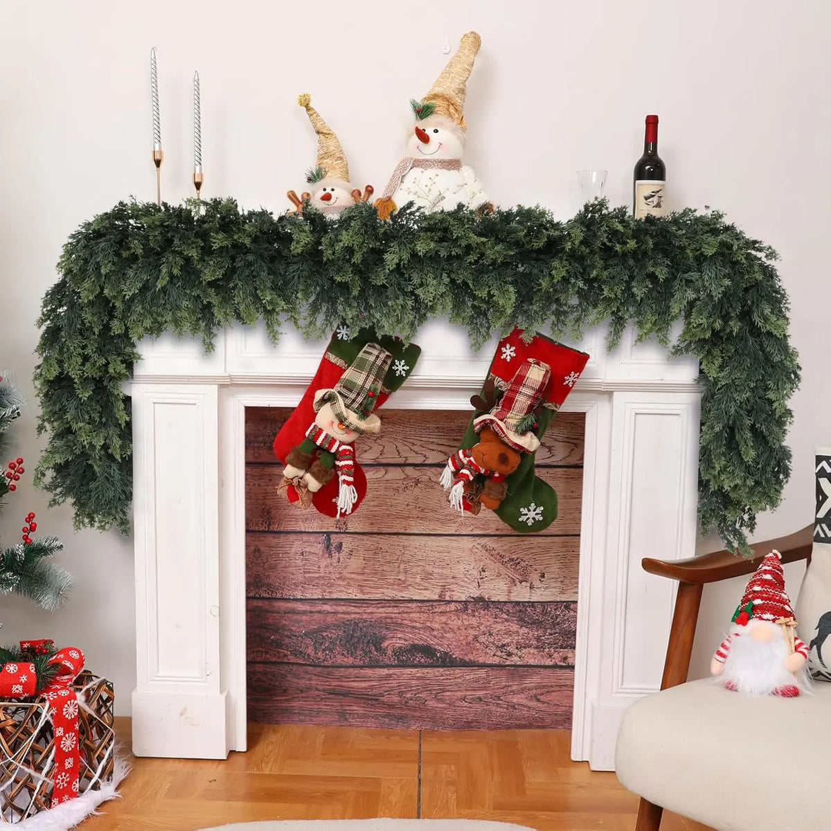 6 FT 2 PCS Artificial Cedar Garlands, Real Touch Winter Cedar Garland
