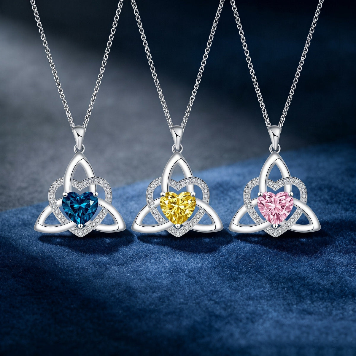 Birthstone Celtic Trinity Knot Heart Necklace Heart Shape Celtic Trinity Knot Birthstone Pendant