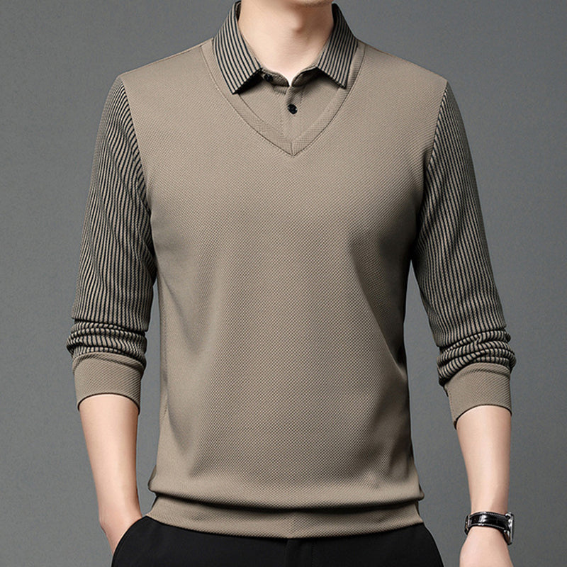 Men's False Two-Piece Long Sleeve Top – Smart Casual Two-Piece Look Without The Fuss