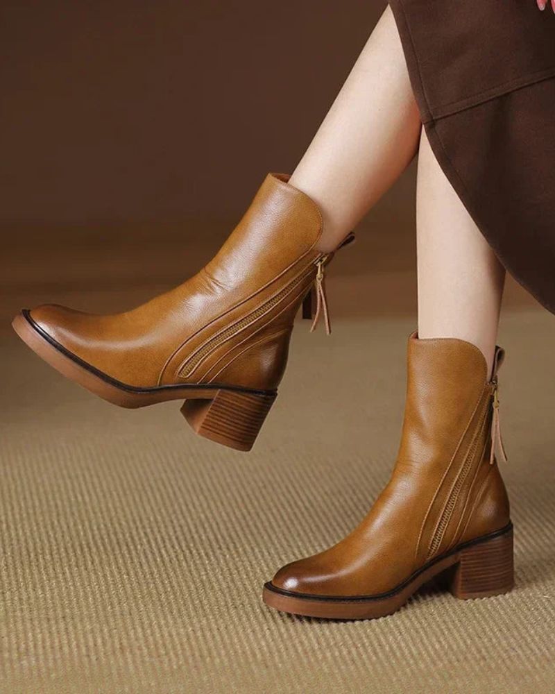 Pernelle | Leather Boots with Block Heel