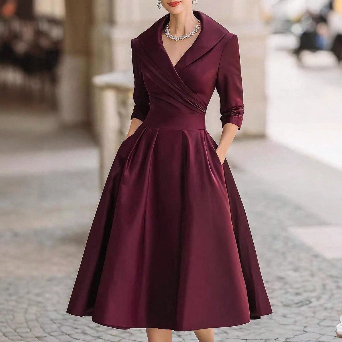 Vivienne Wrap Shawl Collar Midi Dress
