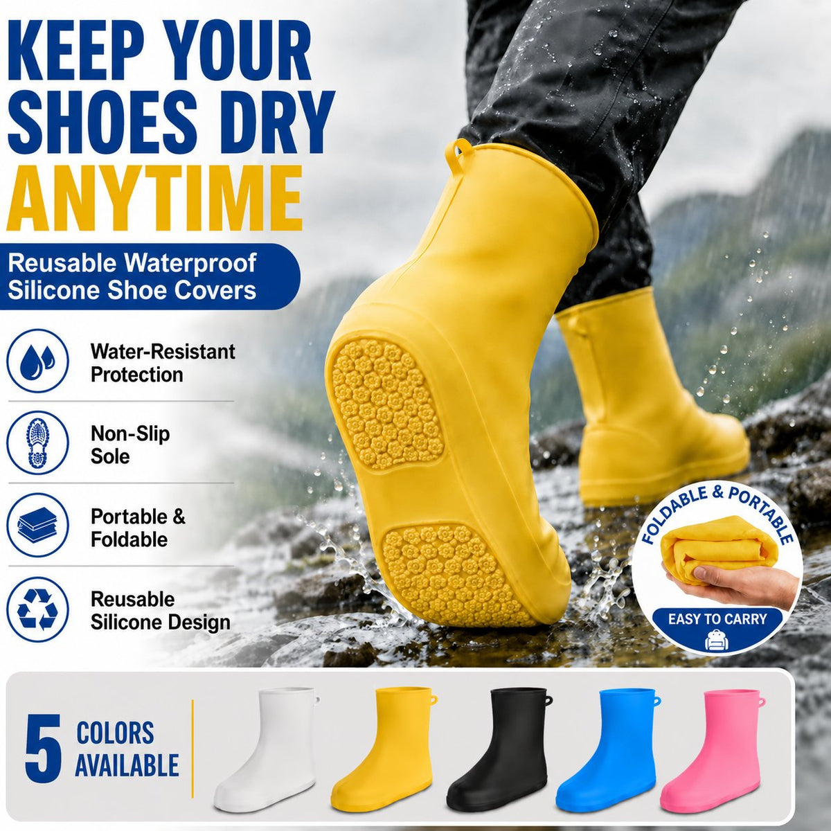 Heavy-Duty Non-Slip Reusable Waterproof Shoe Covers