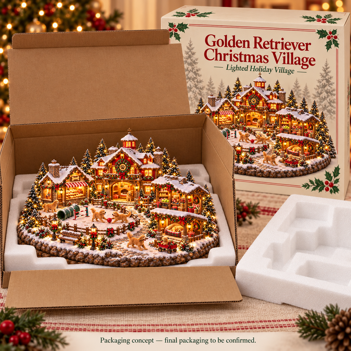 Christmas Golden Retriever Village – Lighted Dog Lover's Holiday Scene