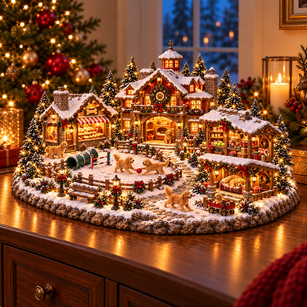 Christmas Golden Retriever Village – Lighted Dog Lover's Holiday Scene