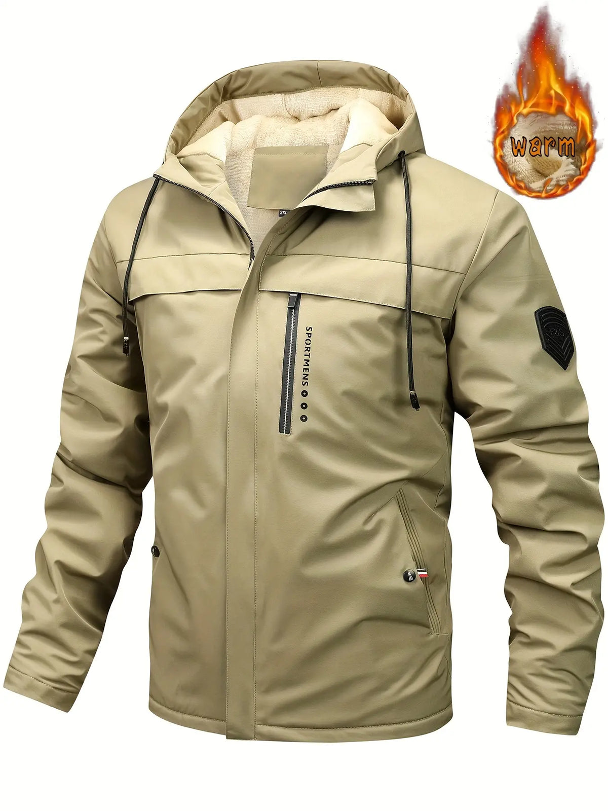 Men's Hooded Warm Wool Jacket Winter Outdoor Waterproof Jacket