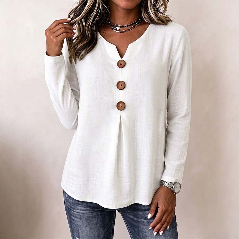Vintage Large Button Long Sleeve Top, Women's Fashion Basic Blouse