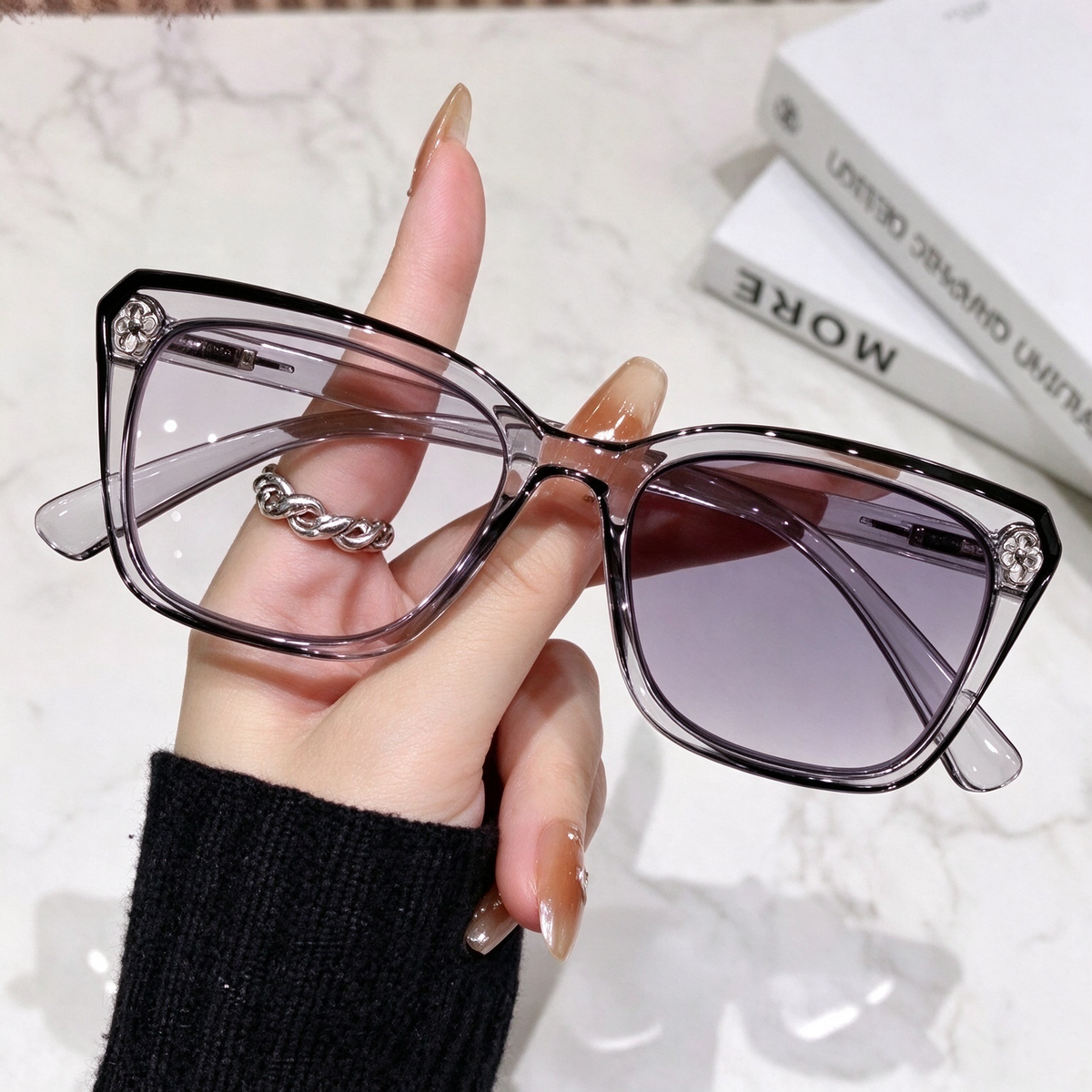 Progressive Photochromic Readers for Women, Pink Square Multifocal Reading Glasses