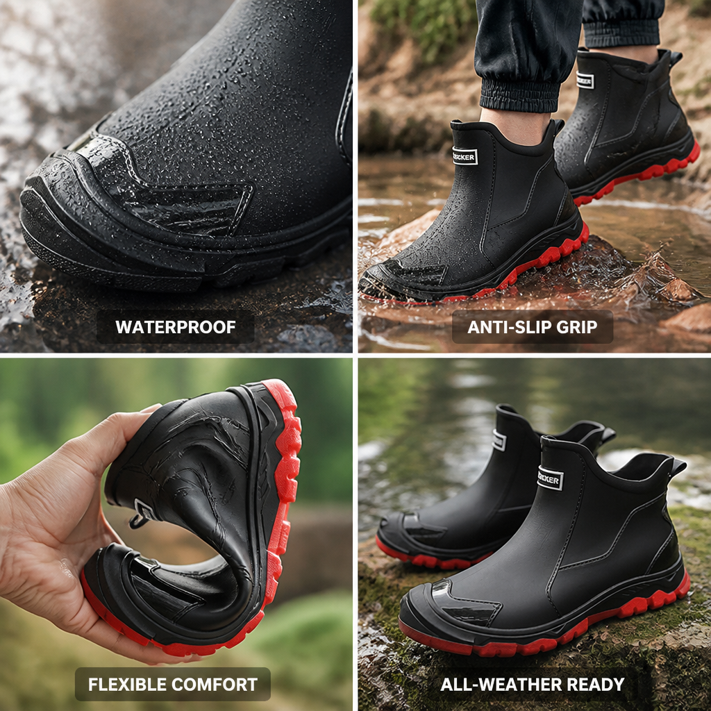 Waterproof Ankle Rain Boots with Treaded Sole
