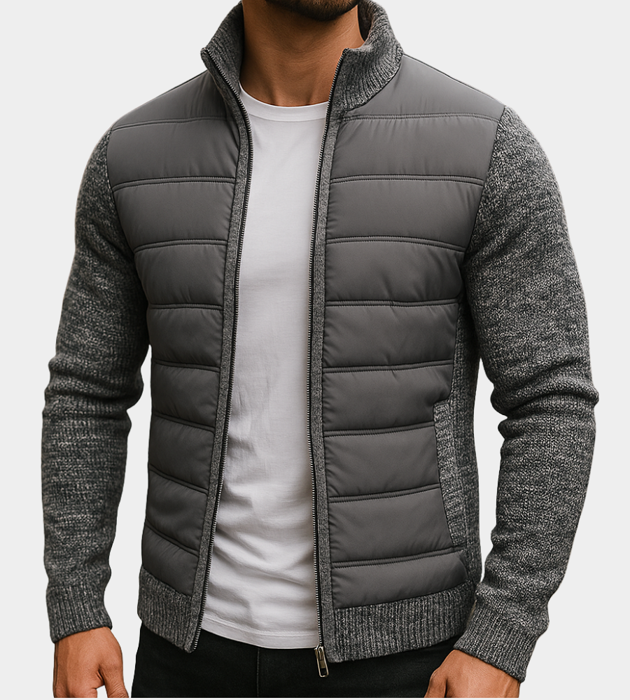 Jacket with Quilted Front and Knit Sleeves