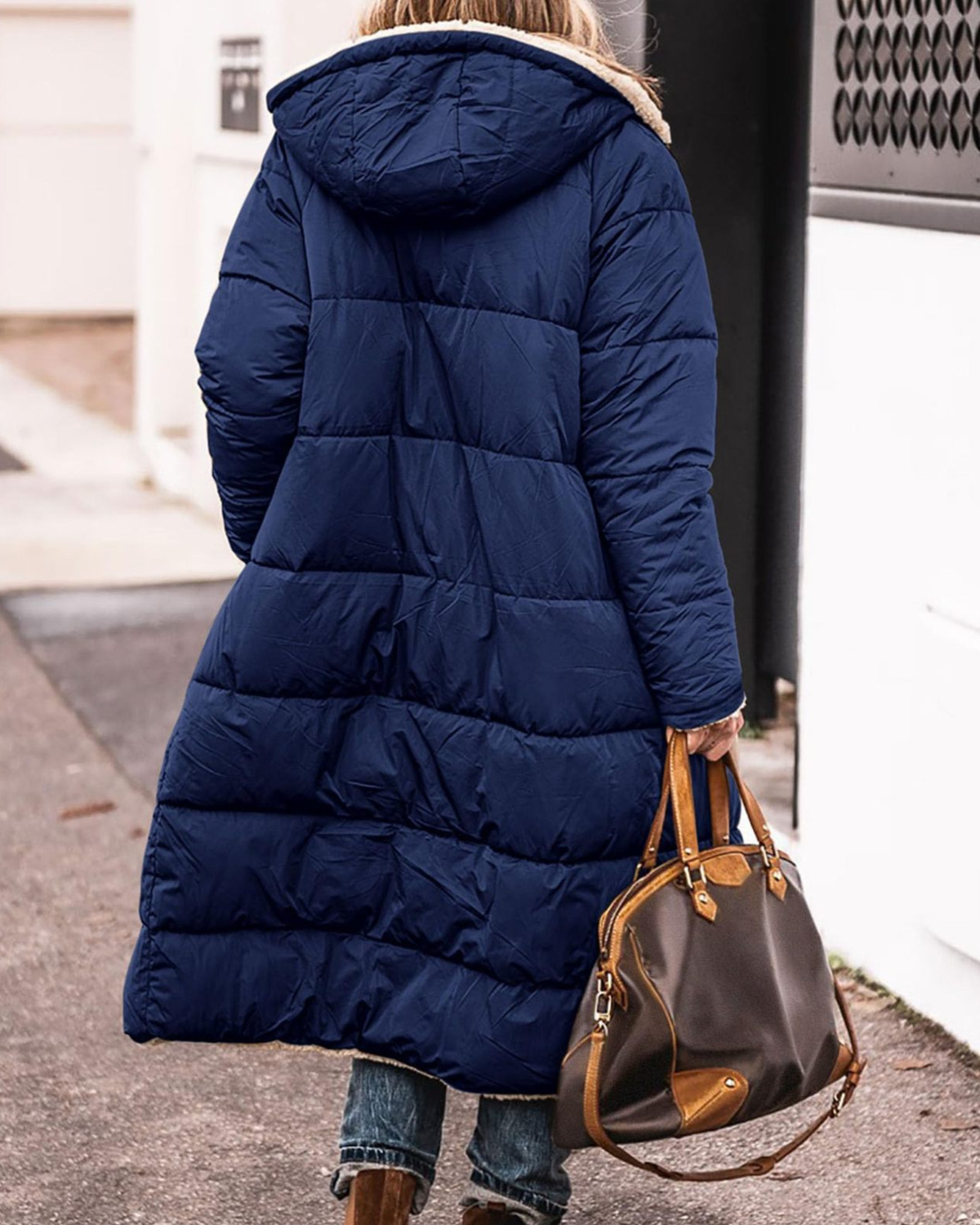 Long Reversible Sherpa Hooded Coat
