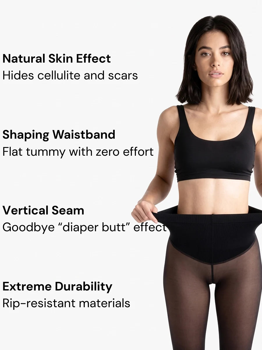 High-Waist Fleece-Lined Faux-Sheer Tights for Winter Outfits