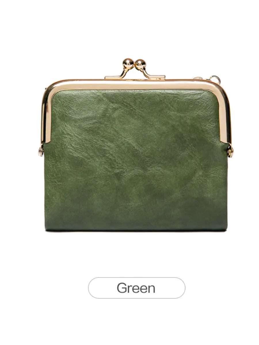 Compact Vintage-Style Bifold Wallet with Kiss-Lock Coin Pocket