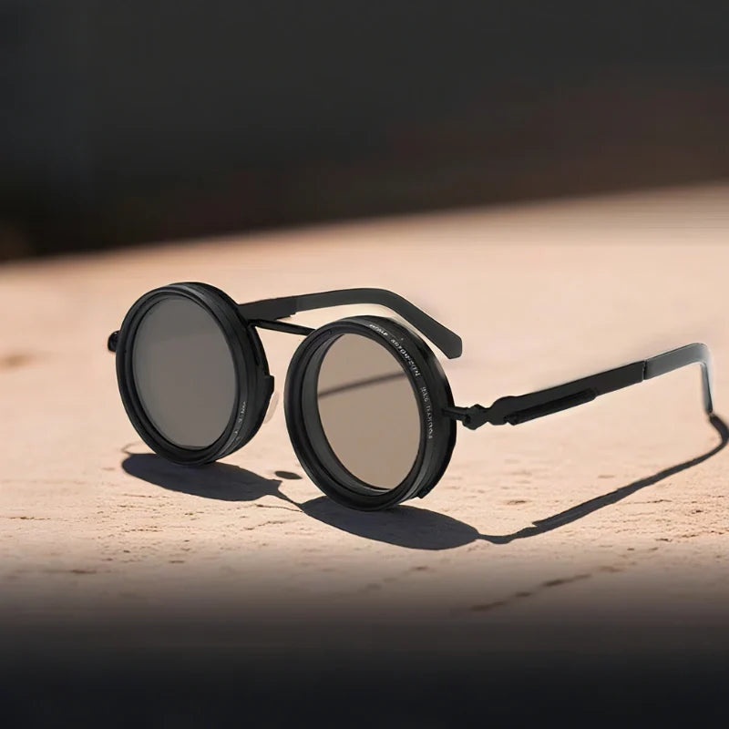 Sunglasses with Adjustable ND Filter Lenses and Round Frame