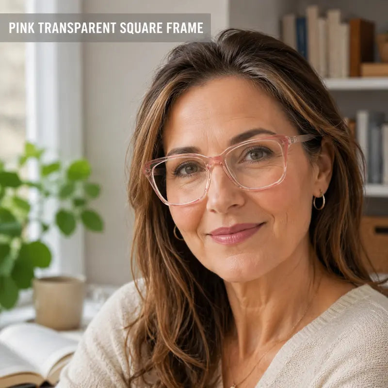 Progressive Photochromic Readers for Women, Pink Square Multifocal Reading Glasses