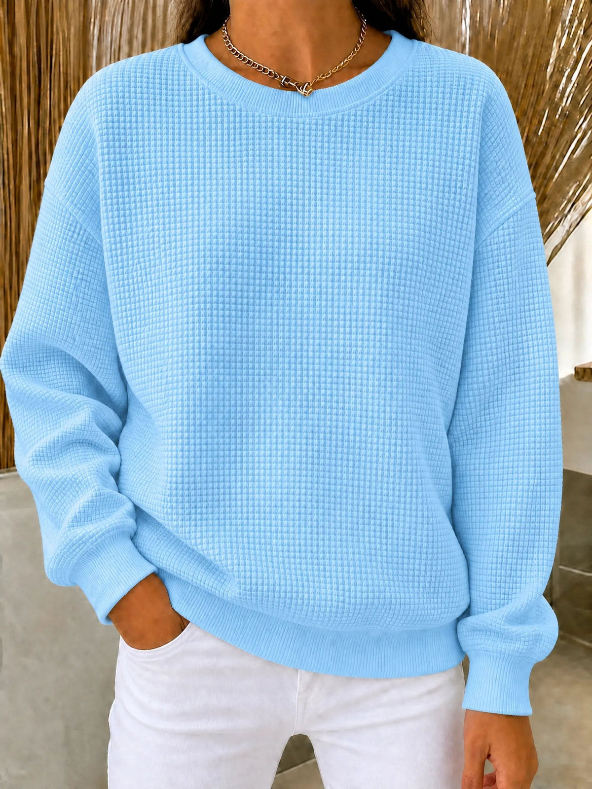 Women's Waffle Knit Crewneck Sweatshirt