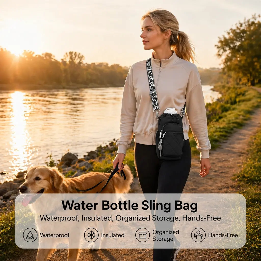 Water Bottle Bag Crossbody, Insulated Water Bottle Purse Crossbody Water Bottle Holder with Strap