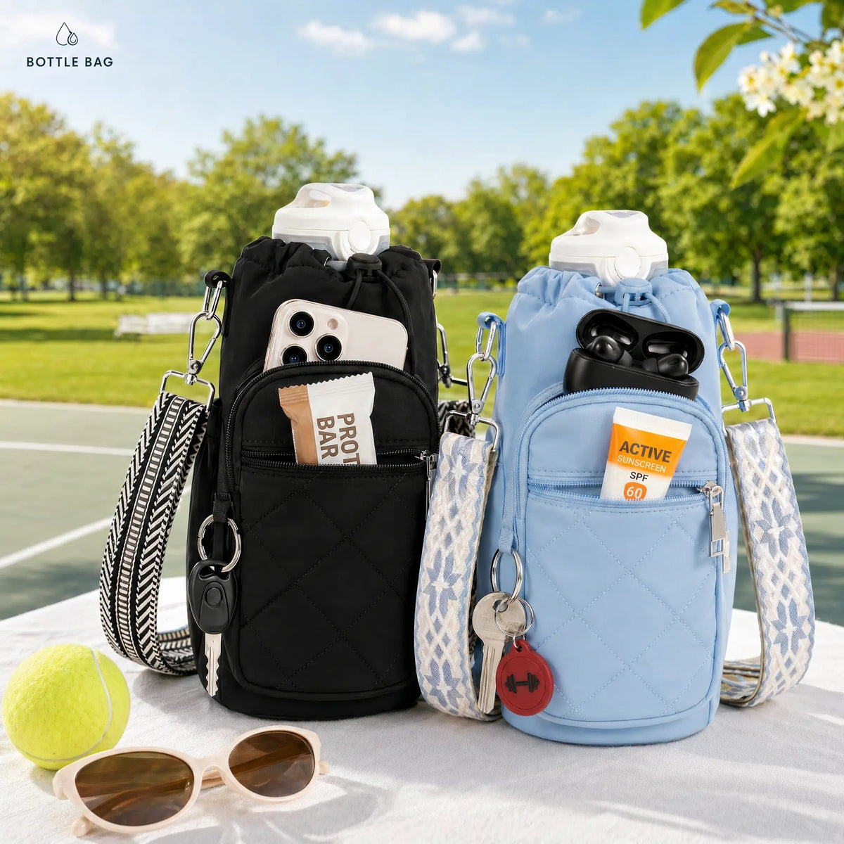 Water Bottle Bag Crossbody, Insulated Water Bottle Purse Crossbody Water Bottle Holder with Strap