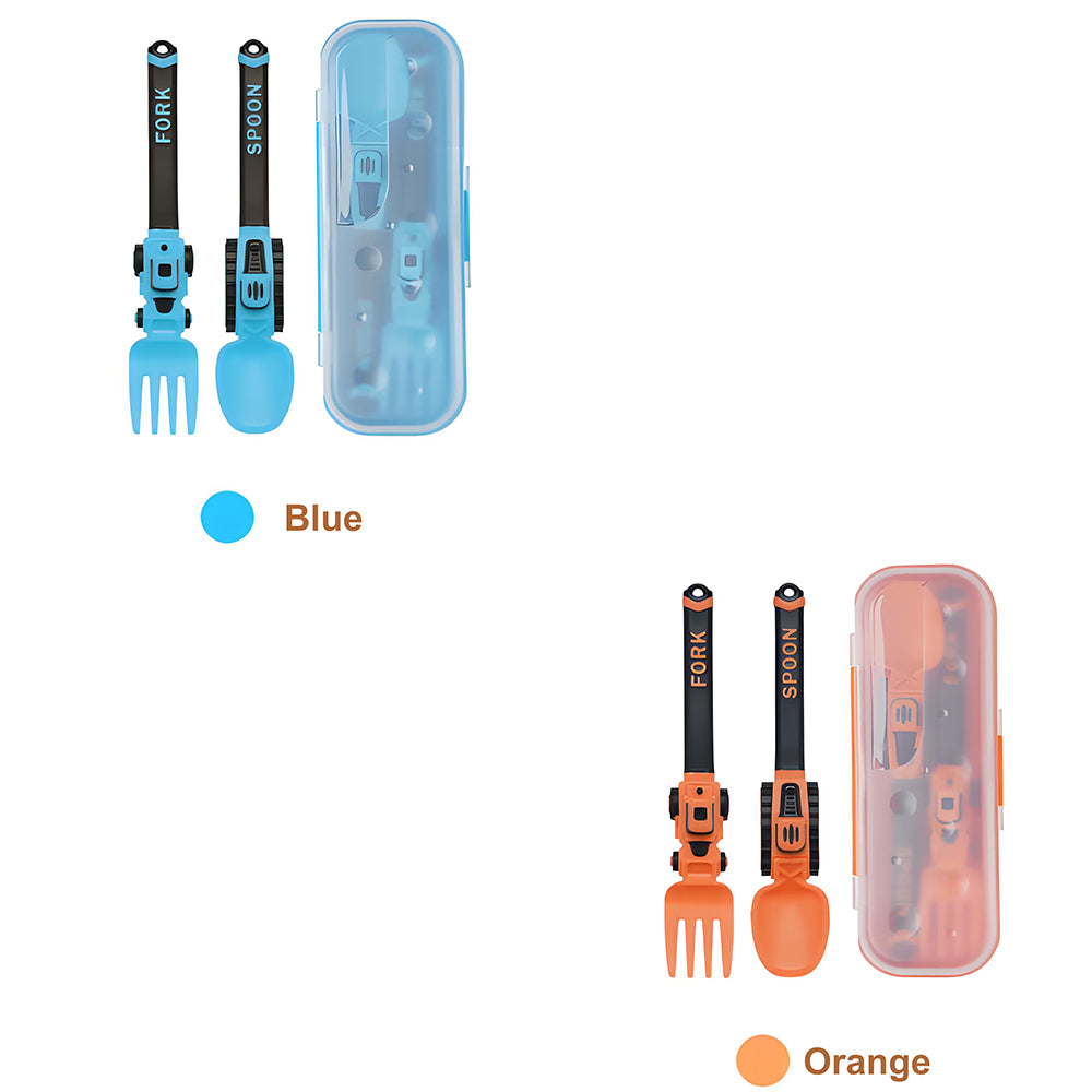 Construction Vehicle Kids Utensil Set | 3-Piece Feeding Set with Spoon, Fork & Storage Case | Soft Grip | Dishwasher Safe | Perfect for Travel & Home | Gift Set Utensils