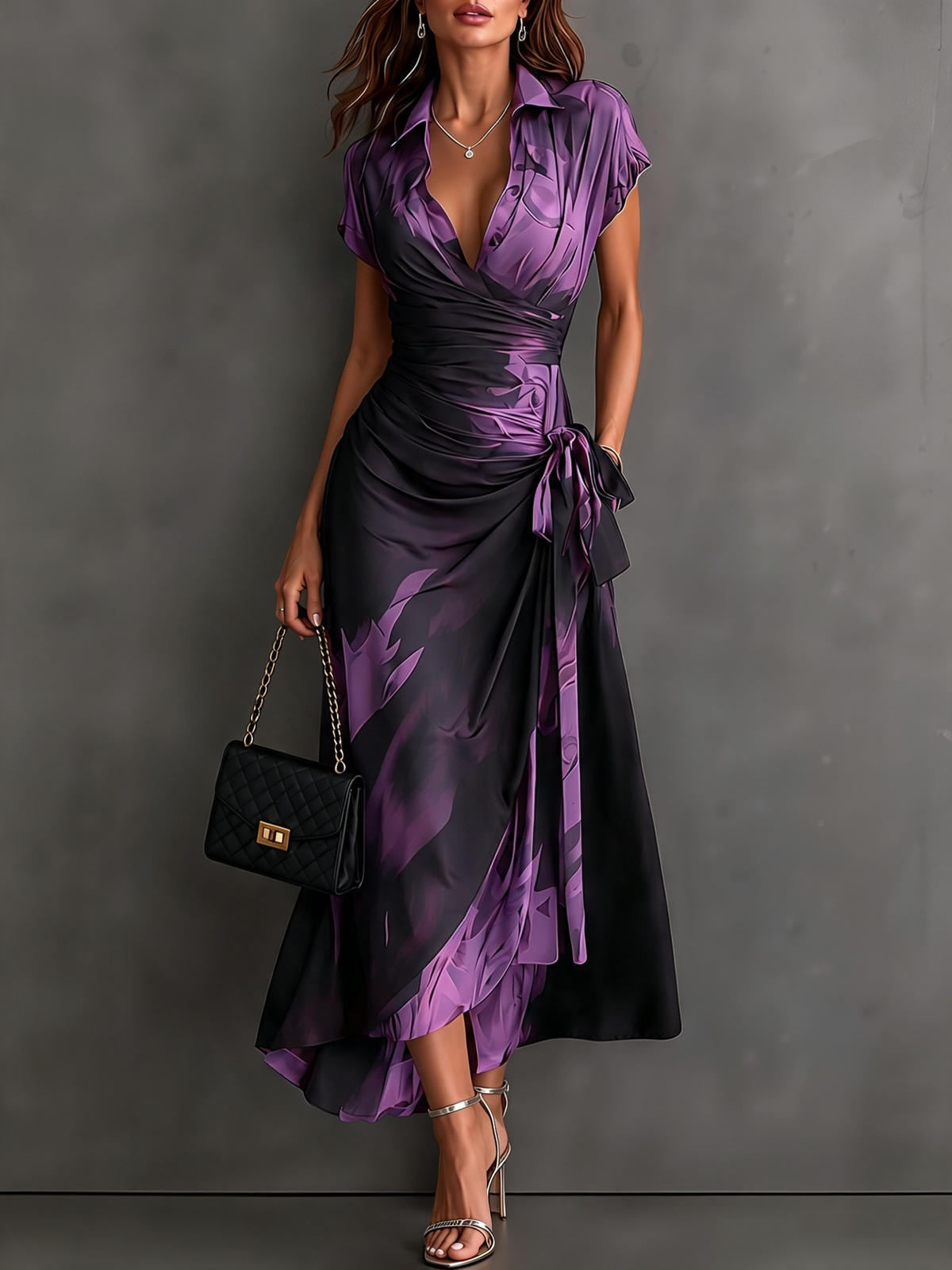 Abstract Print Autumn Wrap Dress