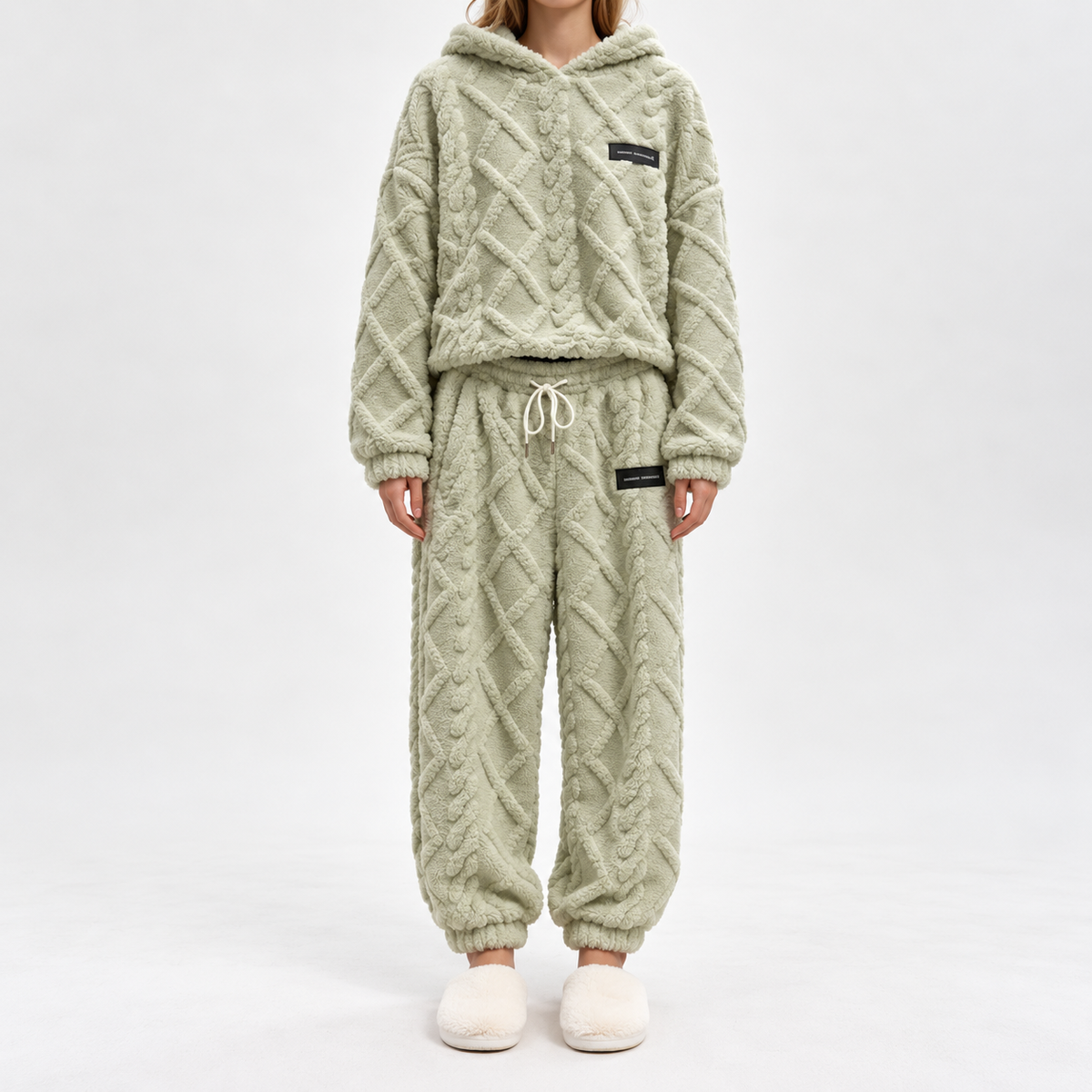 Women's Plush Textured Hoodie & Pants 2-Piece Set