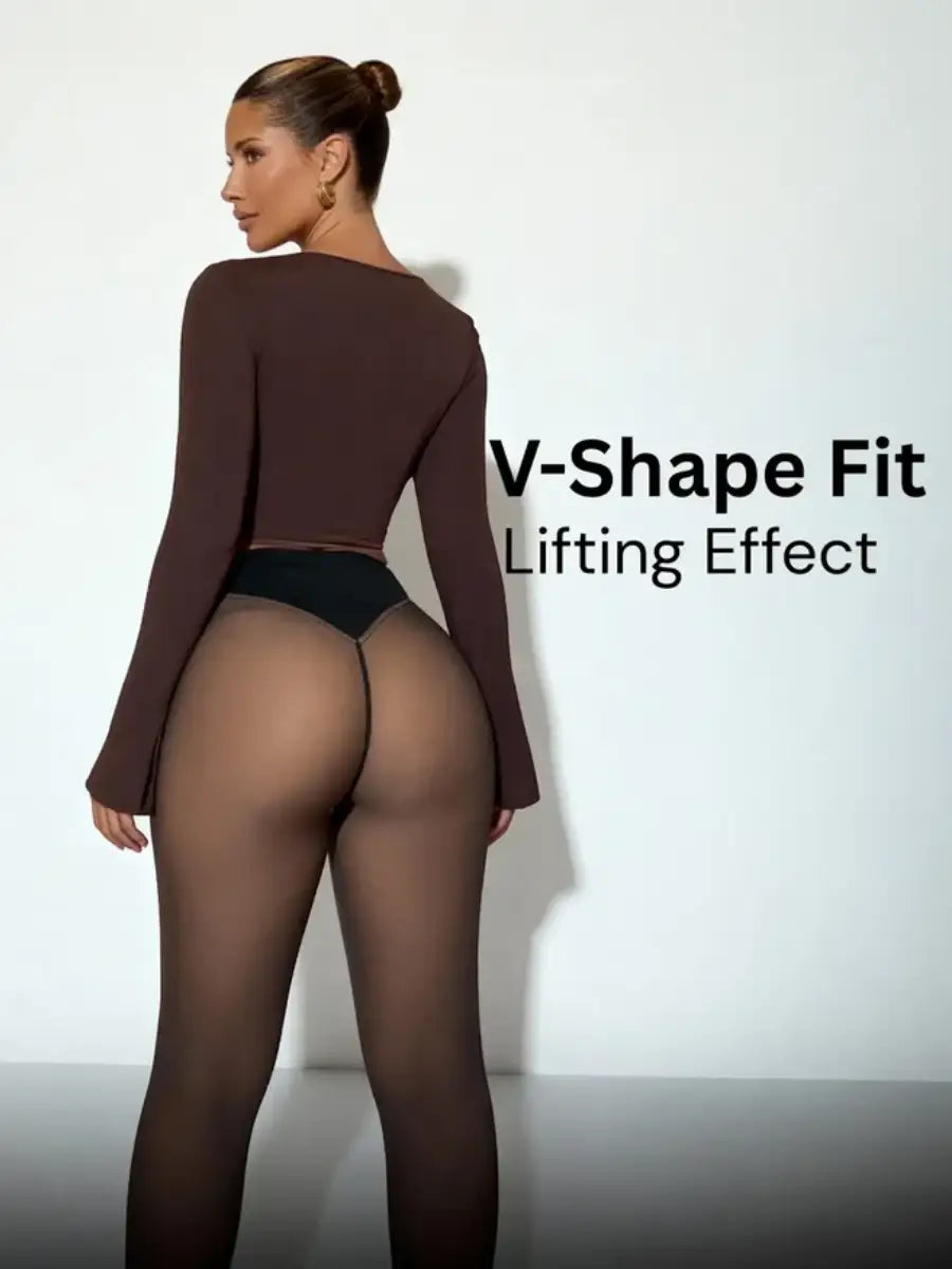 High-Waist Fleece-Lined Faux-Sheer Tights for Winter Outfits