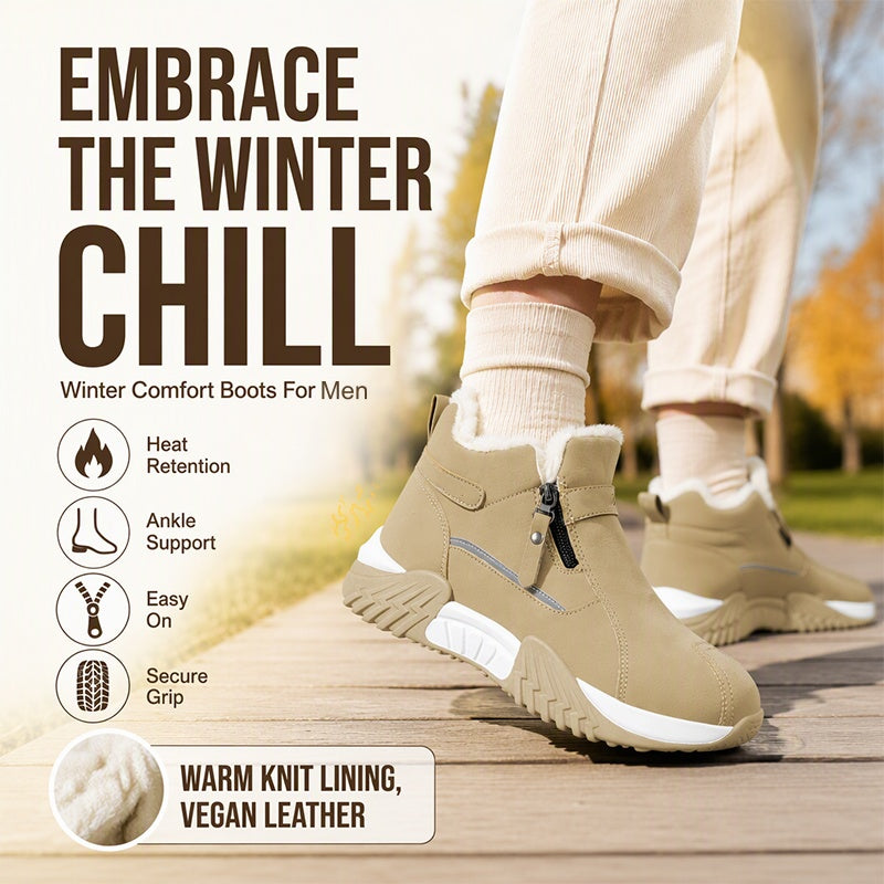 Zip On & Go Men's Warm PU Leather Casual Sneakers
