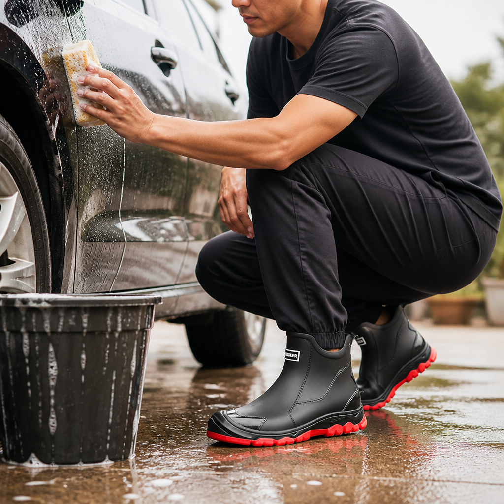 Waterproof Ankle Rain Boots with Treaded Sole