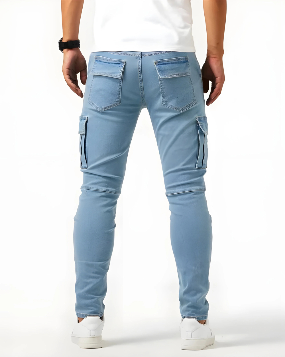 Elastic Navy Cargo Trousers