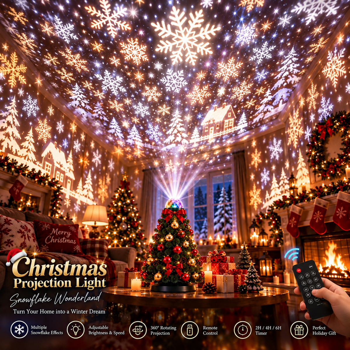 LED Christmas Lighting Projector with 15+ Motifs and Remote Control