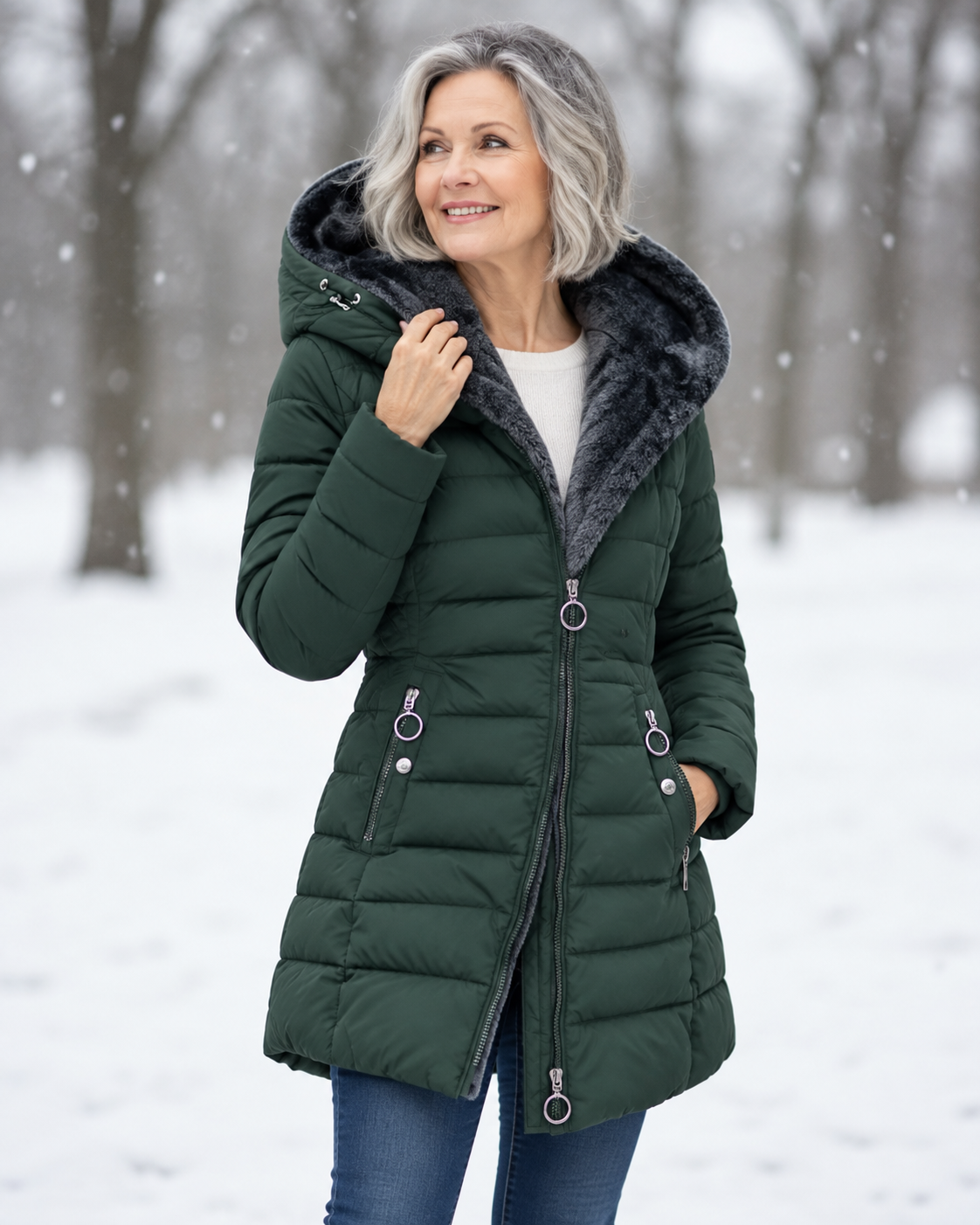 Warm Quilted Winter Coat with Hood