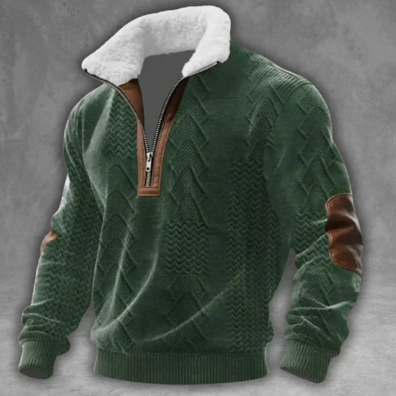 Knitted Half-Zip Sweater with Fleece Collar