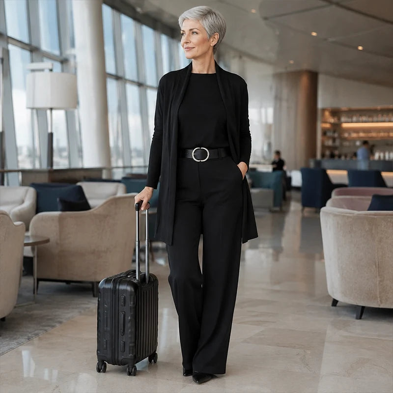 3-Piece Ribbed Knit Travel & Lounge Set (Cardigan + Tank + Wide-Leg Pants)