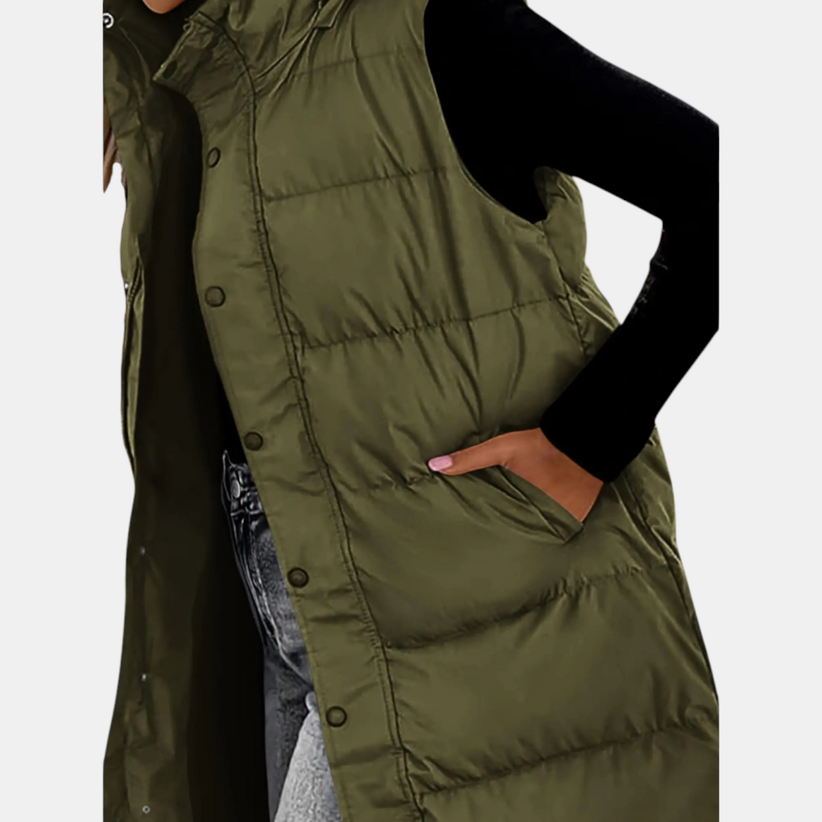 Cornelia Quilted Vest with Hood and Side Slits