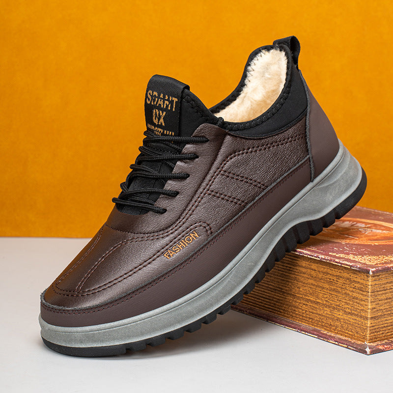Men's Winter Casual Sports Shoes, Genuine Leather, Waterproof, Soft Sole with Velvet