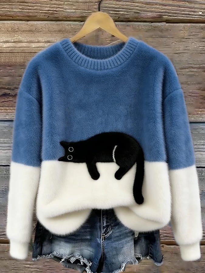 Black Cat Cosy Oversized Plush Sweatshirt